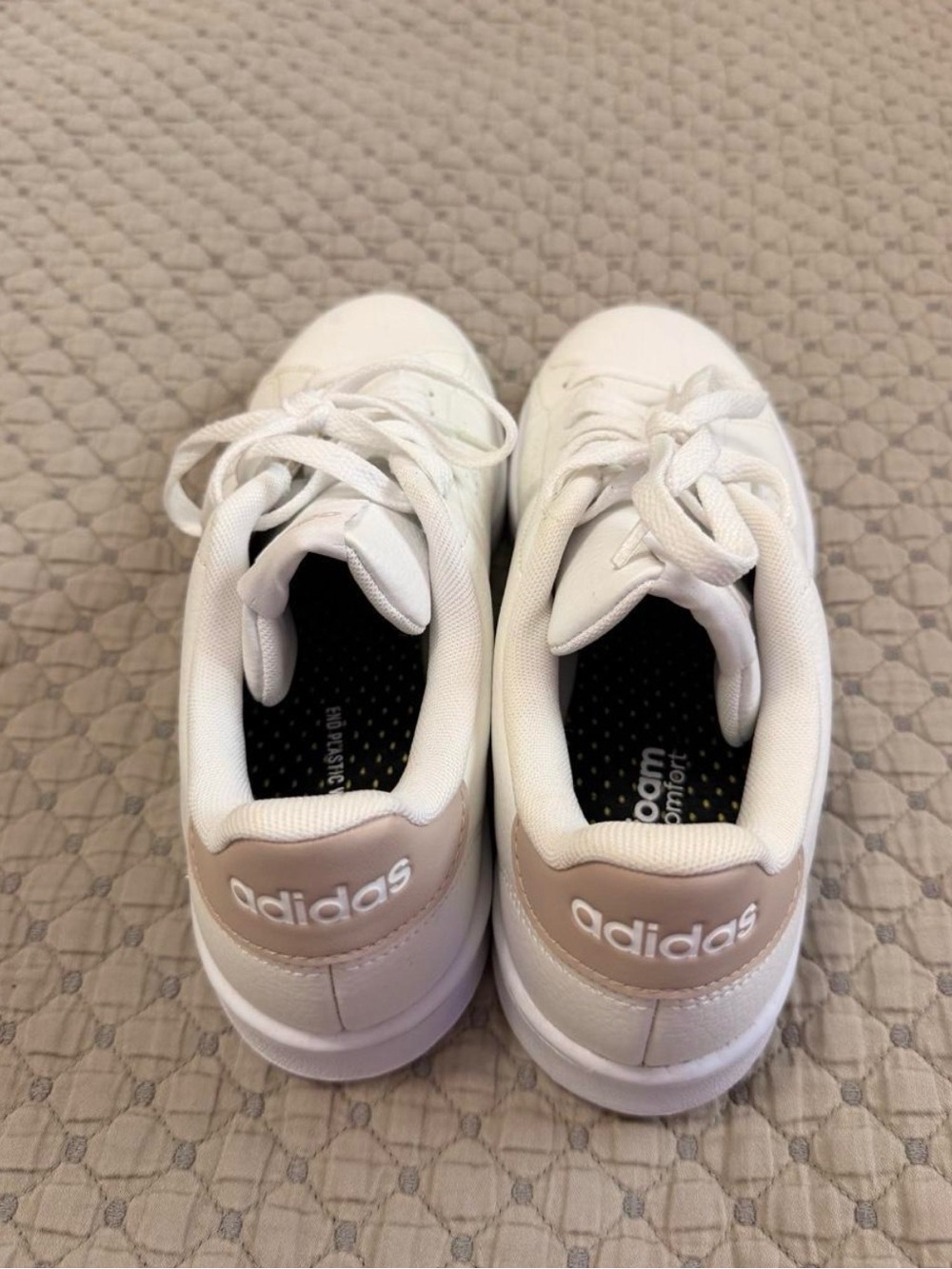 adidas White Sneakers with Light Pink Heel Tab - Women - Picture 2 of 7